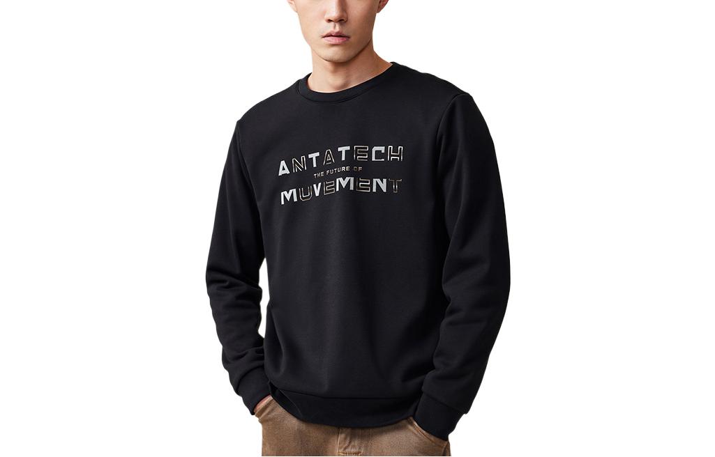 Anta Training Series Black Logo Crewneck Fleece Sweatshirt for Men 152247702S-3