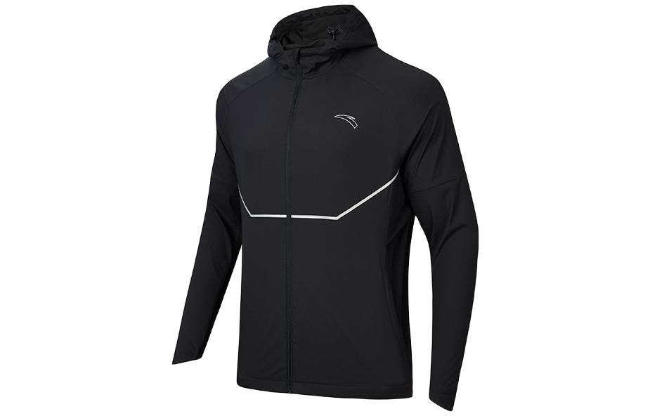 Anta Training Series Black Waterproof Hoodie Jacket with Letter Print Design 952345601-4