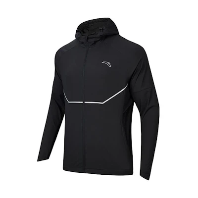 Anta Training Series Black Waterproof Hoodie Jacket with Letter Print Design 952345601-4