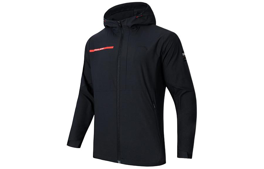 Anta Training Series Black Zip-Up Hooded Sports Windbreaker 152417614-3
