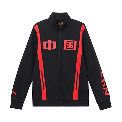 Anta Training Series Black Zipper Hoodie with Letter Print Design 152237707-4