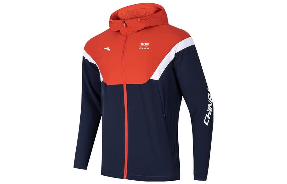 Anta Training Series Colorblock Hooded Jacket - Midnight Blue/Classic Red 152237606-2