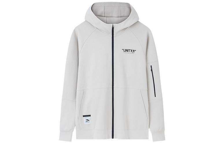 Anta Training Series Colorblock Letter Zip Hoodie Jacket - White Jade Gray 152337714-1