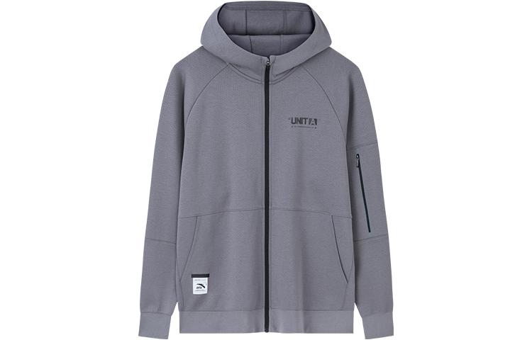 Anta Training Series Colorblock Lettered Zip-Up Hoodie Smoke Blue Gray Men 152337714-2