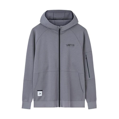 Anta Training Series Colorblock Lettered Zip-Up Hoodie Smoke Blue Gray Men 152337714-2