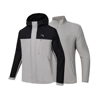 Anta Training Series Colorblock Logo Zip-Up Hooded Jacket - Smoky Gray/Basic Black 952447601-3