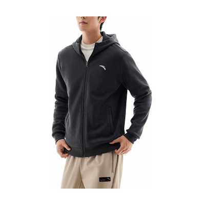 Anta Training Series Fleece Zip Hoodie - Casual & Comfy, Dark Brown Gray 952447710-3