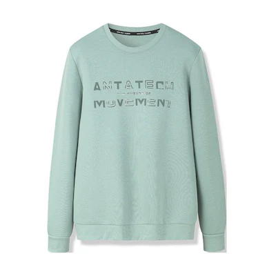 Anta Training Series Green Pullover Logo Print Fleece Sweatshirt for Men 152247702-2