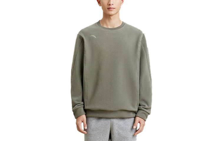 Anta Training Series Grey Crewneck Fleece Pullover Sweatshirt 952347704-1