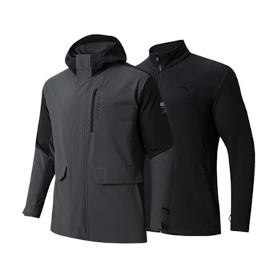 Anta Training Series Hooded Fleece Jacket Set for Men - Smoked Black Gray 152347612-2