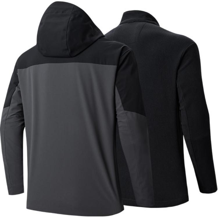 Lookbook 安踏訓練系列男性連帽羊毛外套套裝 - 煙灰黑灰 152347612-2