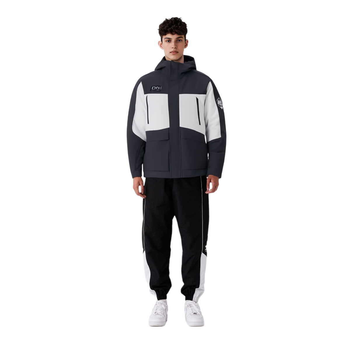 Purchase 安踏訓練系列連帽外套 黑灰拼接拉鍊帽T外套 152347958-2