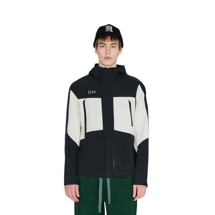 Sizing 安踏訓練系列連帽外套 黑灰拼接拉鍊帽T外套 152347958-2