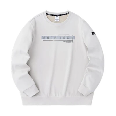 Anta Training Series Letter Crewneck Fleece Sweatshirt Wheat Gray 152347710-5