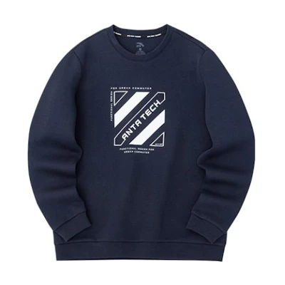 Anta Training Series Letter Pattern Pullover Crewneck Sweatshirt Unisex Navy Blue 152237737-3