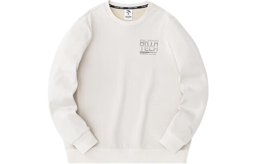 Anta Training Series Letter Print Fleece Knit Pullover Sweatshirt Men Grey 152347707S-4