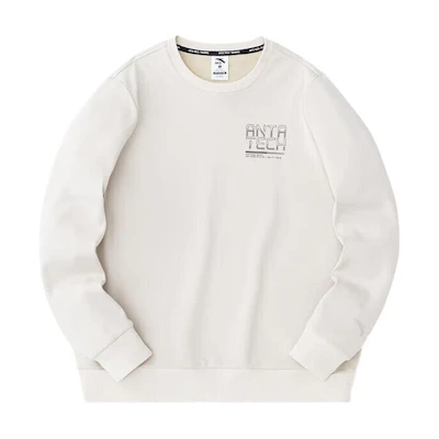 Anta Training Series Letter Print Fleece Knit Pullover Sweatshirt Men Grey 152347707S-4