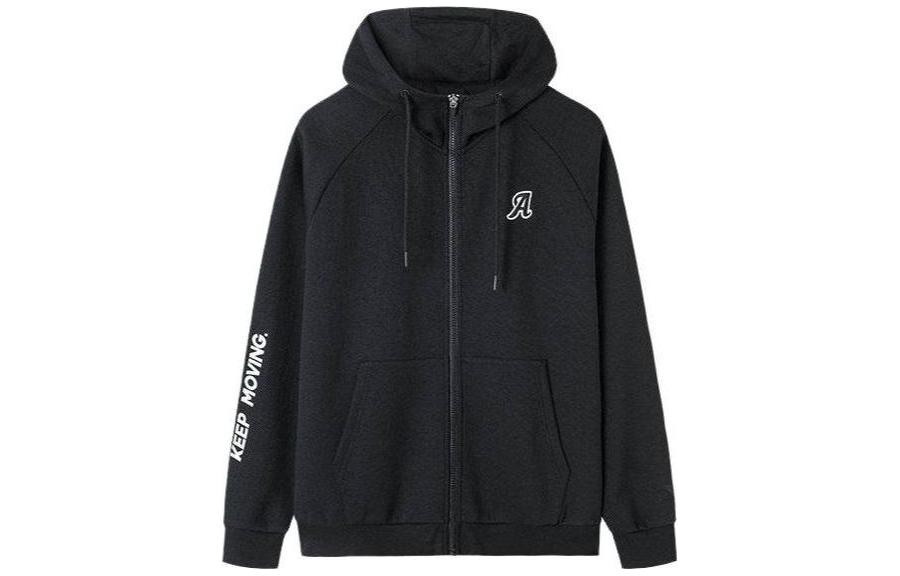 Anta Training Series Letter Print Zip-Up Raglan Hoodie Jacket Black () 952037721-4