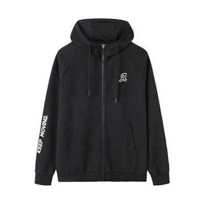 Anta Training Series Letter Print Zip-Up Raglan Hoodie Jacket Black () 952037721-4