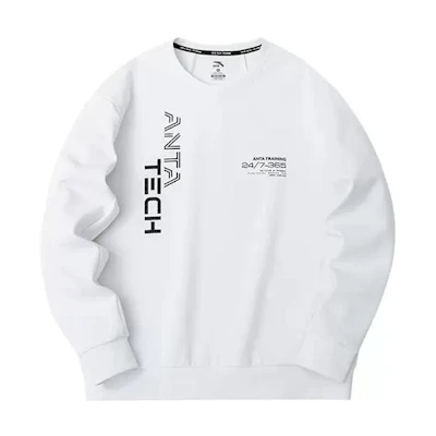 Anta Training Series Logo Crewneck Pullover Sweatshirt White - Style 952317706-1