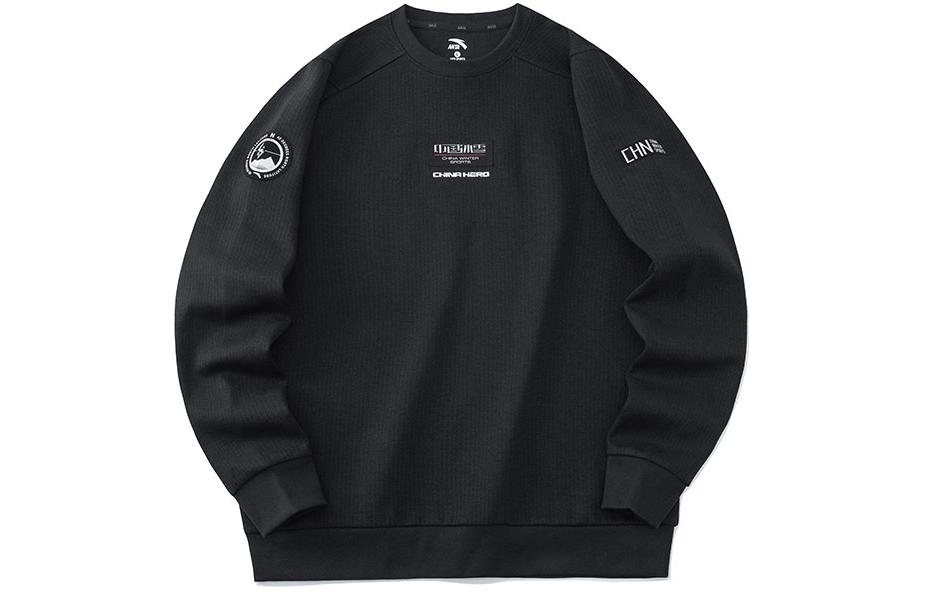 Anta Training Series Logo Patch Pullover Crewneck Sweatshirt Men’s Black 952217765-3