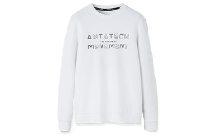 Anta Training Series Logo Print Crewneck Pullover Fleece Sweatshirt White Men 152247702S-1