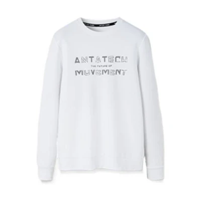 Anta Training Series Logo Print Crewneck Pullover Fleece Sweatshirt White Men 152247702S-1