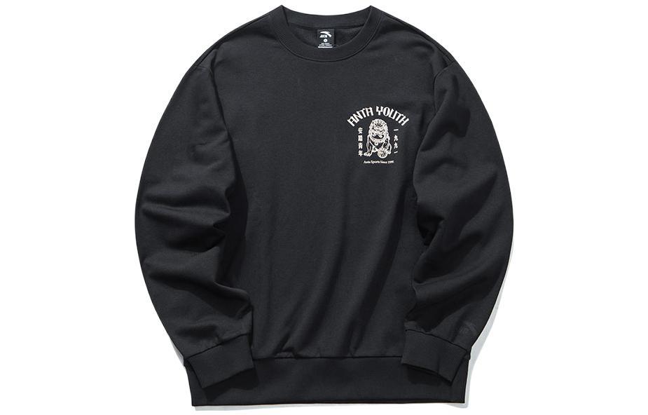 Anta Training Series Logo Print Crewneck Pullover Sweatshirt Men Black 152037702-1