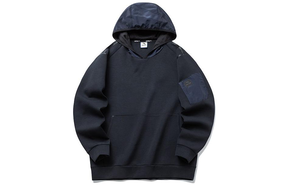 Anta Training Series Logo Print Hoodie Unisex Navy Blue 152217763-2
