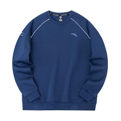 Anta Training Series Logo Print Pullover Fleece Sweatshirt Unisex Blue 952237725-2