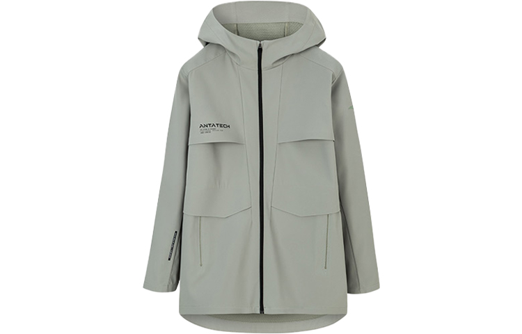 Anta Training Series Logo Print Zip Hoodie Jacket Millet Green 952317611-1