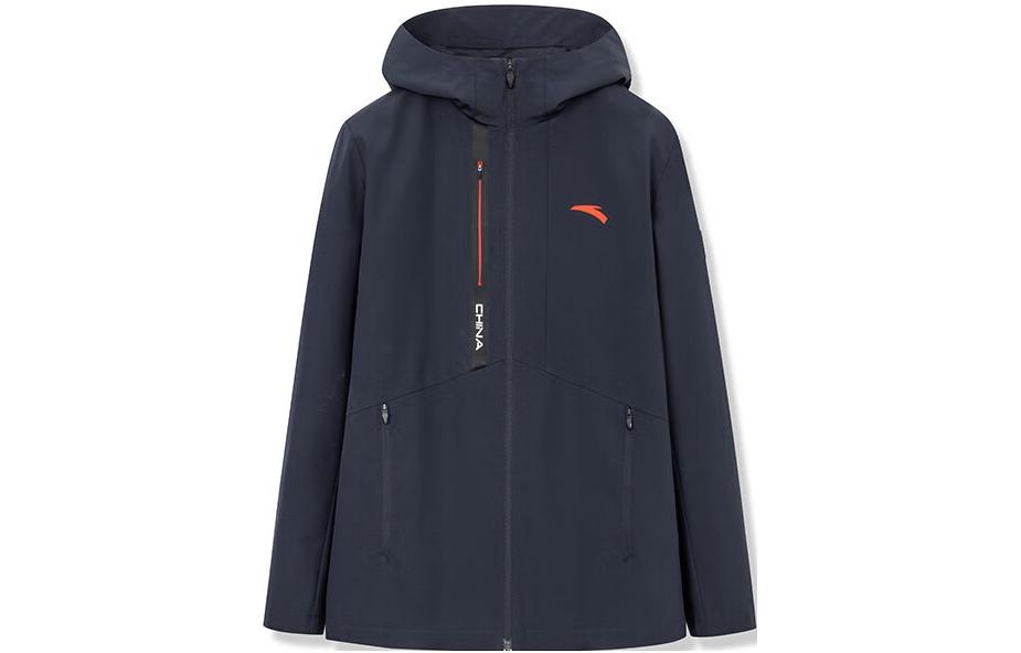 Anta Training Series Logo Printed Hooded Jacket Midnight Blue - 152317603-4