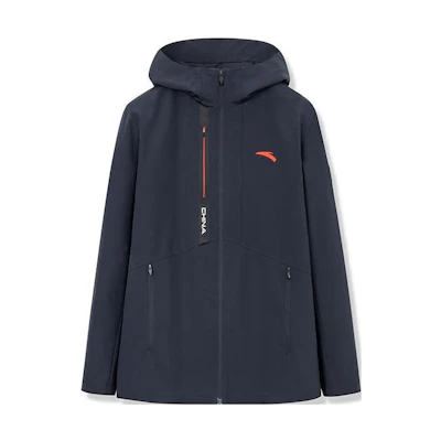 Anta Training Series Logo Printed Hooded Jacket Midnight Blue - 152317603-4