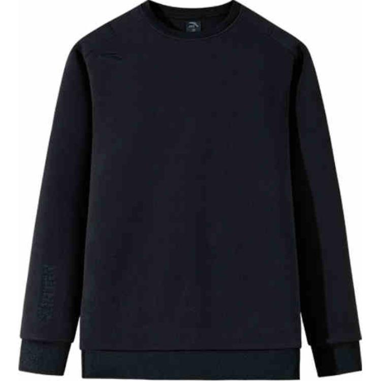 Anta Training Series Men’s Basic Black Crewneck Fleece Sweatshirt Comfortable Fit 952447704-5