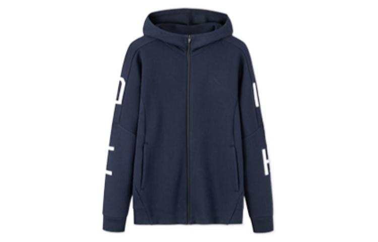 Anta Training Series Navy Blue Striped Zip-Up Fleece Sweatshirt for Men 152237720-3