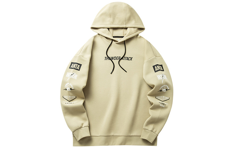 Anta Training Series Pullover Hoodie with Letter Print Khaki 952217714-2