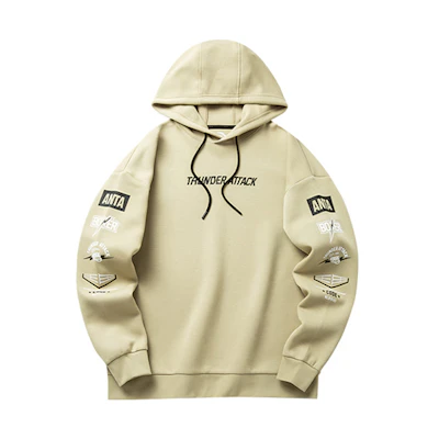 Anta Training Series Pullover Hoodie with Letter Print Khaki 952217714-2
