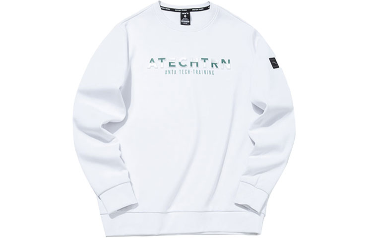 Anta Training Series Pullover Letter Print Fleece Sweatshirt Pure White 152147717-1