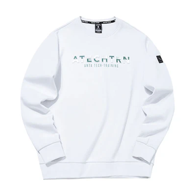 Anta Training Series Pullover Letter Print Fleece Sweatshirt Pure White 152147717-1