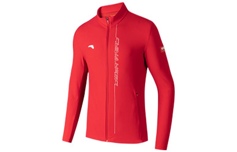 Anta Training Series Red Knit Jacket with Logo Print and Stand Collar 152317701-2