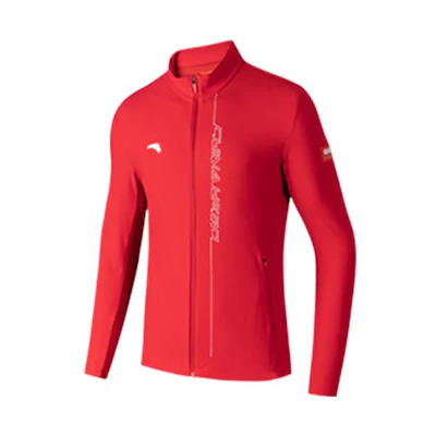 Anta Training Series Red Knit Jacket with Logo Print and Stand Collar 152317701-2