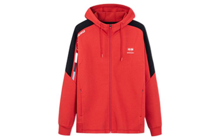 Anta Training Series Red Logo Patch Hoodie for Men with Zipper & Drawstring 952237718-2