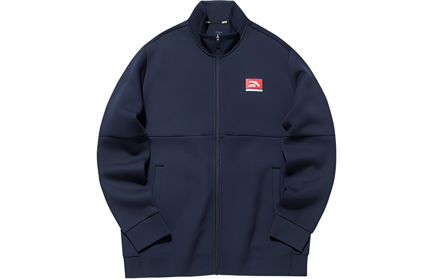 Anta Training Series Solid Color Logo Knit Standing Collar Jacket 152137711-2
