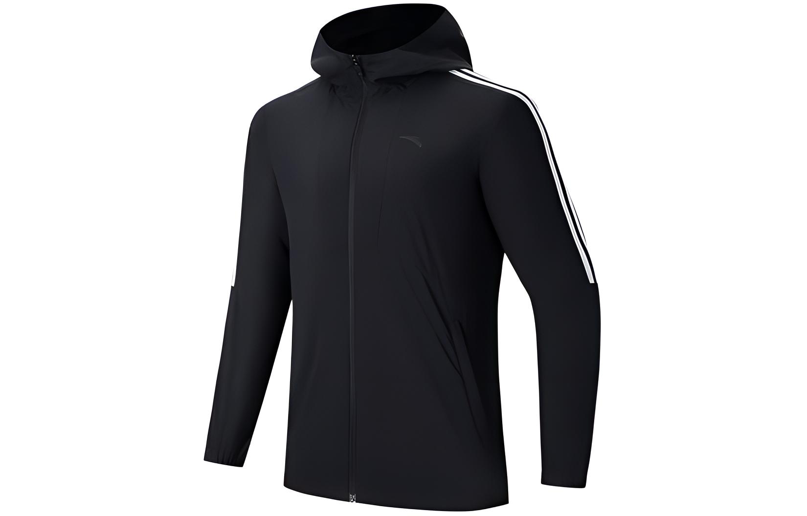 Anta Training Series Striped Zip Hoodie Jacket Black 152417609-3