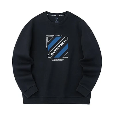 Anta Training Series Unisex Black Letter Patch Pullover Long-Sleeve Sweatshirt 152237737-4