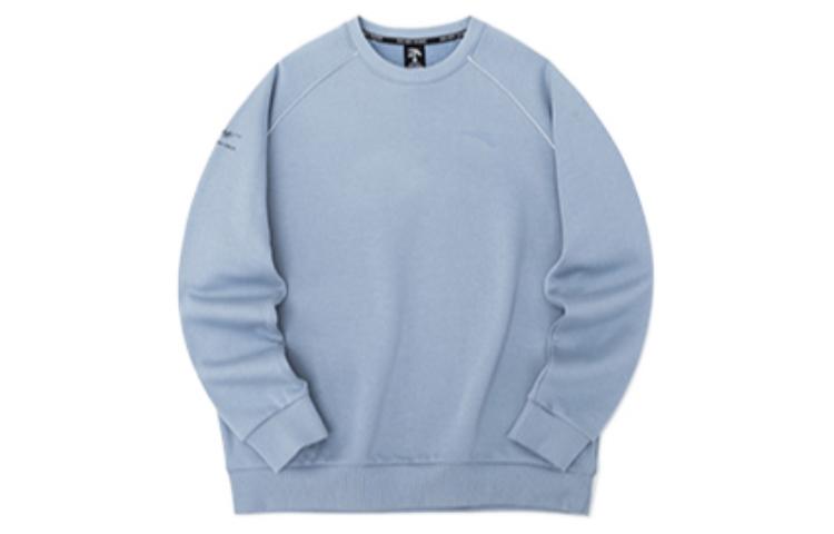 Anta Training Series Unisex Crewneck Fleece Sweatshirt Grey Blue with Logo Print 952237725-4