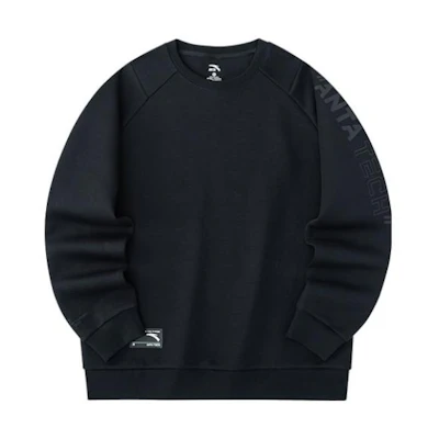 Anta Training Series Unisex Pullover Black Sweatshirt with Embroidered Logo 952237739-4