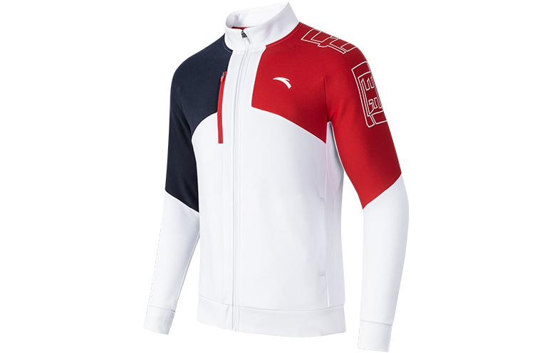 Anta Training Series White Fleece Lined Logo Zip Jacket - Sportswear Style 152247720-1