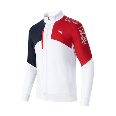Anta Training Series White Fleece Lined Logo Zip Jacket - Sportswear Style 152247720-1