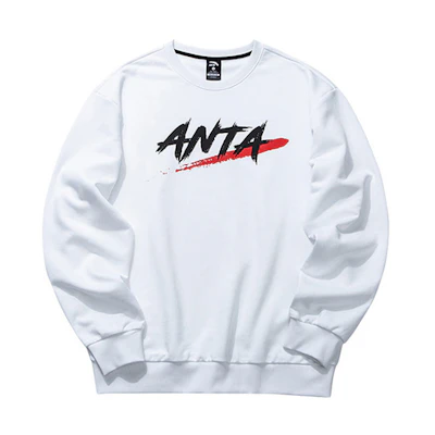 Anta Training Series White Logo Print Pullover Casual Sweatshirt 952037734-1
